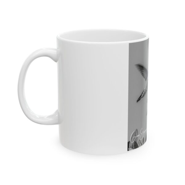 Ceramic Mug 11oz. Hummingbird in black and white. - Image 3