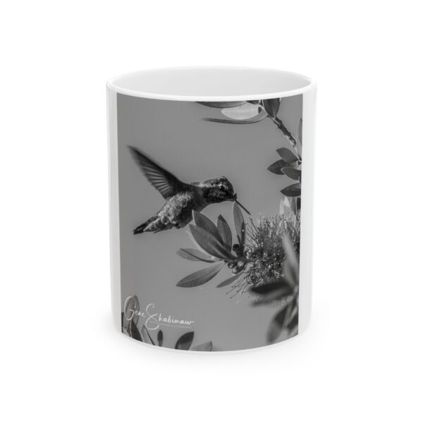 Ceramic Mug 11oz. Hummingbird in black and white.