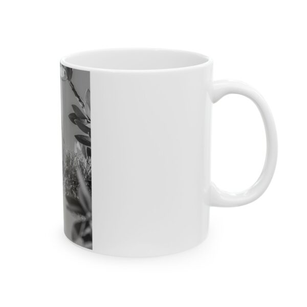 Ceramic Mug 11oz. Hummingbird in black and white. - Image 4