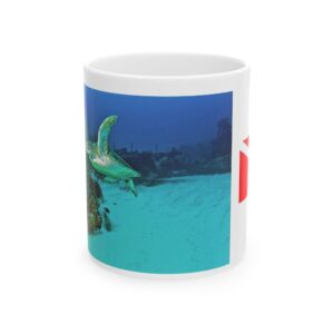 Ceramic Mug 11oz. Turtle and dive flag on opposite side.