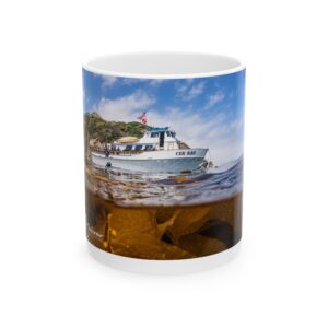 Ceramic Mug 11oz. Dive boat and kelp.